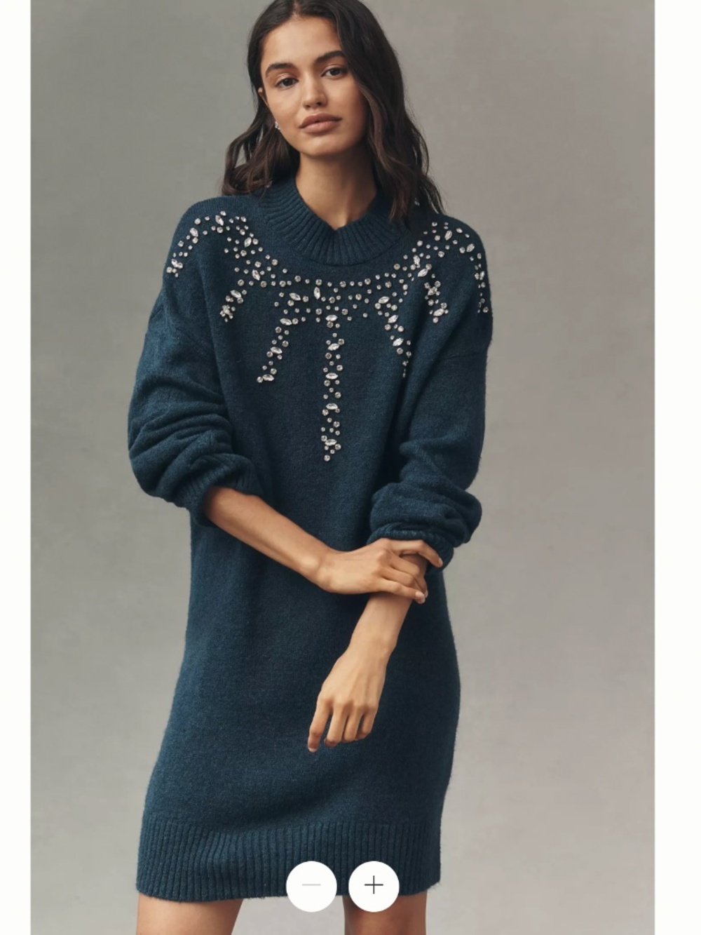 By Anthropologie Long-Sleeve Embellished Sweater Mini Dress- size XSP